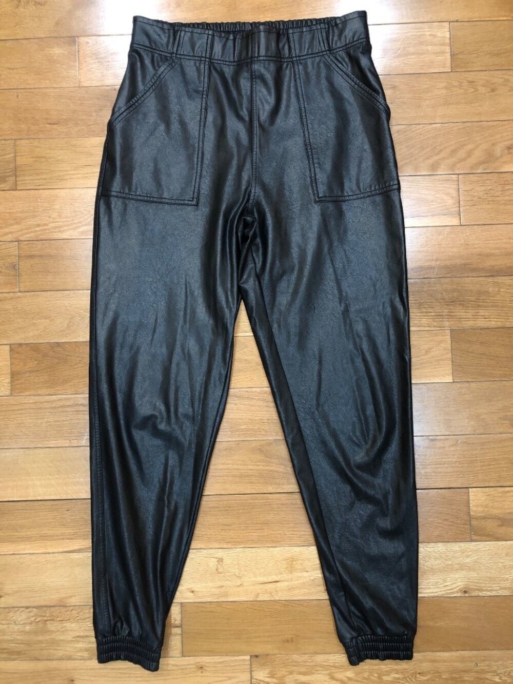 Spanx Faux Leather High Rise Black Pull On Joggers Size M
